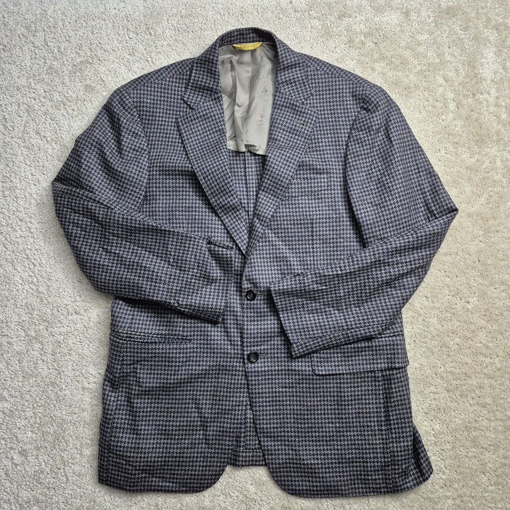 Canali Kei Blazer Jacket Mens 40R Wool Silk Coat Blue Houndstooth Unstructured